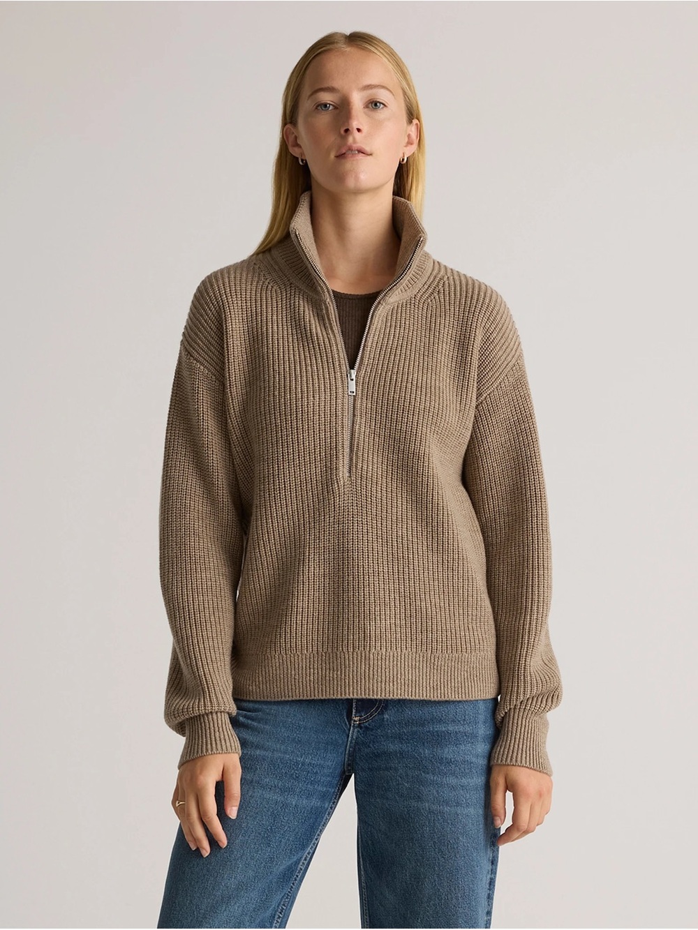 QUINCE 100% Australian Merino Wool Half Zip Sweater Malted Toffee L